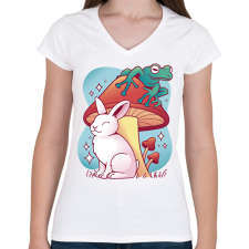 PRINTFASHION Nyúl és béka - Női V-nyakú póló - Fehér női póló