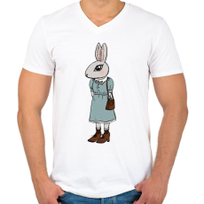 PRINTFASHION Nyúl lány - Férfi V-nyakú póló - Fehér