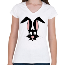 PRINTFASHION nyúl - Női V-nyakú póló - Fehér