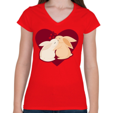 PRINTFASHION Nyúl szerelem - Női V-nyakú póló - Piros női póló