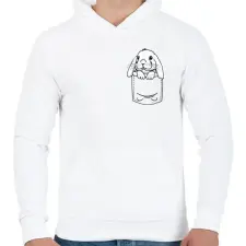 PRINTFASHION Nyúl zsebben - Férfi kapucnis pulóver - Fehér férfi pulóver, kardigán