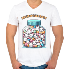 PRINTFASHION Nyuszi antidepresszáns - Férfi V-nyakú póló - Fehér