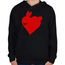 PRINTFASHION Nyuszi love - Gyerek kapucnis pulóver - Fekete gyerek pulóver, kardigán