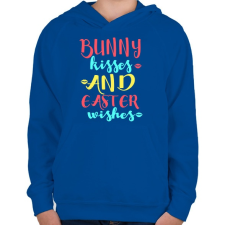 PRINTFASHION Nyuszi puszi - Gyerek kapucnis pulóver - Királykék gyerek pulóver, kardigán