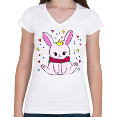 PRINTFASHION nyuszika-001 - Női V-nyakú póló - Fehér