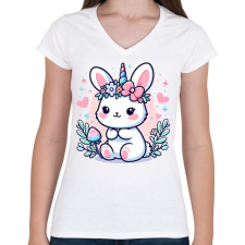 PRINTFASHION Nyuszikornis - Női V-nyakú póló - Fehér női póló