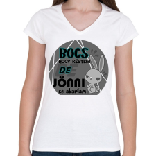 PRINTFASHION nyuszis bocs hogy késtem - Női V-nyakú póló - Fehér női póló