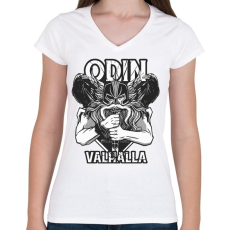 PRINTFASHION Odin Walhalla - Női V-nyakú póló - Fehér