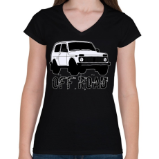 PRINTFASHION OFF ROAD - Női V-nyakú póló - Fekete