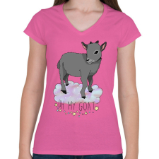 PRINTFASHION Oh my goat - Női V-nyakú póló - Rózsaszín női póló