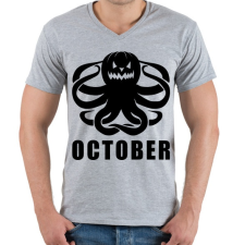 PRINTFASHION Október - Férfi V-nyakú póló - Sport szürke férfi póló