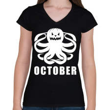 PRINTFASHION Október - Női V-nyakú póló - Fekete női póló
