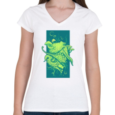 PRINTFASHION Oktopusz - Női V-nyakú póló - Fehér női póló