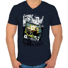 PRINTFASHION OLD CARS - Férfi V-nyakú póló - Sötétkék