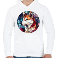 PRINTFASHION ólomüveg Akita Inu  - Férfi kapucnis pulóver - Fehér férfi pulóver, kardigán