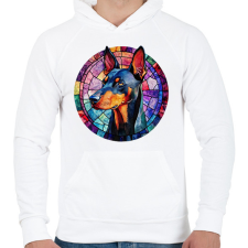 PRINTFASHION Ólomüveg Doberman - Férfi kapucnis pulóver - Fehér férfi pulóver, kardigán