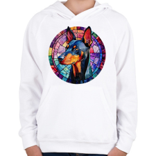 PRINTFASHION Ólomüveg Doberman - Gyerek kapucnis pulóver - Fehér gyerek pulóver, kardigán