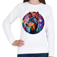 PRINTFASHION Ólomüveg Doberman - Női pulóver - Fehér