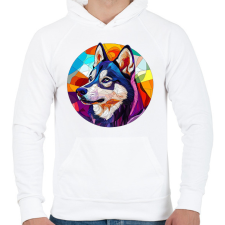PRINTFASHION Ólomüveg Husky - Férfi kapucnis pulóver - Fehér férfi pulóver, kardigán
