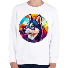 PRINTFASHION Ólomüveg Husky - Gyerek pulóver - Fehér gyerek pulóver, kardigán
