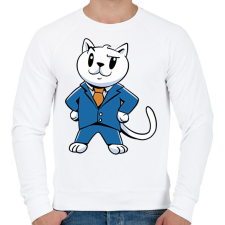 PRINTFASHION Öltönyös macska - Férfi pulóver - Fehér férfi pulóver, kardigán