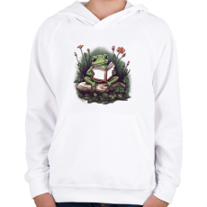 PRINTFASHION Olvasó béka - Gyerek kapucnis pulóver - Fehér