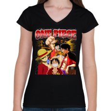 PRINTFASHION One Piece vintage - Női V-nyakú póló - Fekete
