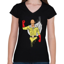 PRINTFASHION One Punch Man Saitama - Női V-nyakú póló - Fekete női póló