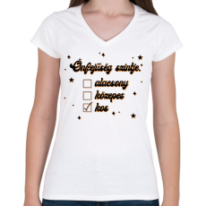 PRINTFASHION Önfejűség szintje - Női V-nyakú póló - Fehér