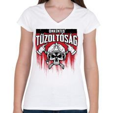 PRINTFASHION Önkéntes Tűzoltóság - Női V-nyakú póló - Fehér