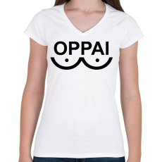 PRINTFASHION Oppai Saitama - Női V-nyakú póló - Fehér