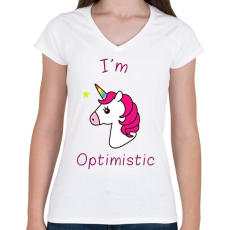 PRINTFASHION optimista vagyok - Női V-nyakú póló - Fehér