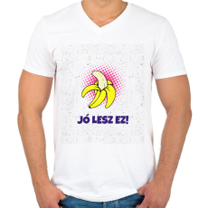 PRINTFASHION Orális banán - Férfi V-nyakú póló - Fehér