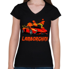 PRINTFASHION orange Lamborghini - Női V-nyakú póló - Fekete női póló