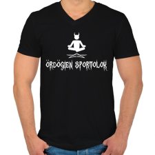 PRINTFASHION Ördögi Jóga (fehér) - Férfi V-nyakú póló - Fekete tornaszőnyeg