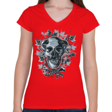 PRINTFASHION Ördögkoponya - Női V-nyakú póló - Piros