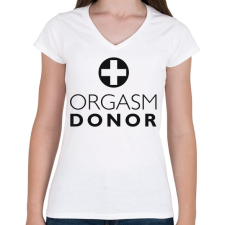 PRINTFASHION orgasm-donor-black - Női V-nyakú póló - Fehér női póló