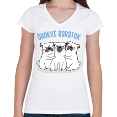 PRINTFASHION Örökké barátok - Női V-nyakú póló - Fehér