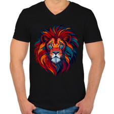 PRINTFASHION Oroszlán  - Férfi V-nyakú póló - Fekete férfi póló