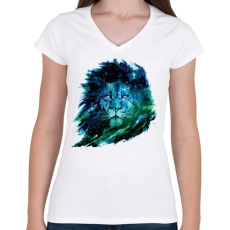 PRINTFASHION Oroszlán festmény - Női V-nyakú póló - Fehér