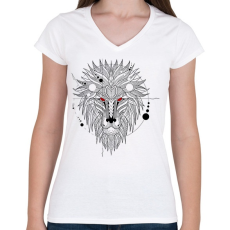 PRINTFASHION Oroszlán - Női V-nyakú póló - Fehér