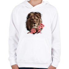 PRINTFASHION Oroszlán virággal - Gyerek kapucnis pulóver - Fehér gyerek pulóver, kardigán