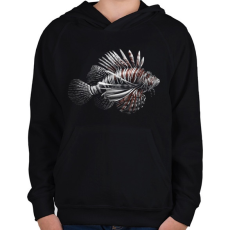 PRINTFASHION Oroszlánhal - Tűzhal portré - Gyerek kapucnis pulóver - Fekete