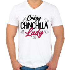 PRINTFASHION Őrült csincsillás nő - Férfi V-nyakú póló - Fehér férfi póló