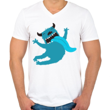 PRINTFASHION Őrült kék szörnyecske - Férfi V-nyakú póló - Fehér férfi póló