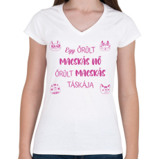 PRINTFASHION Őrült macskás táskája - Női V-nyakú póló - Fehér