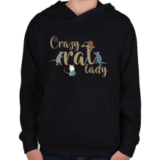 PRINTFASHION Őrült patkányos hölgy - Gyerek kapucnis pulóver - Fekete gyerek pulóver, kardigán