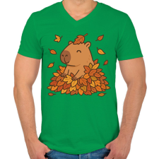 PRINTFASHION Őszi kapibara - Férfi V-nyakú póló - Zöld férfi póló
