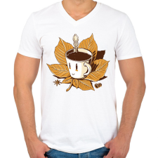 PRINTFASHION Őszi kávé - Férfi V-nyakú póló - Fehér férfi póló