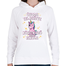 PRINTFASHION Óvoda teljesítve - Női kapucnis pulóver - Fehér női pulóver, kardigán